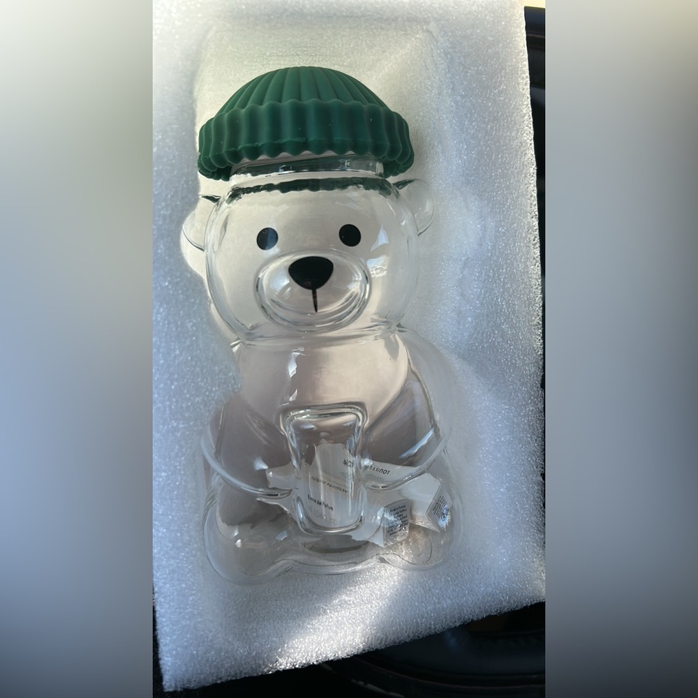 Clear Bearista glass Shaped Bottle with Green Cap